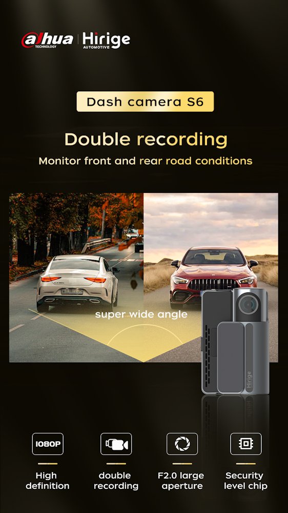 DAHUA kamera do auta S6/ Full HD rozlišení/ duální kamera/ GPS/ mini USB/ Wi-Fi/ microSD slot