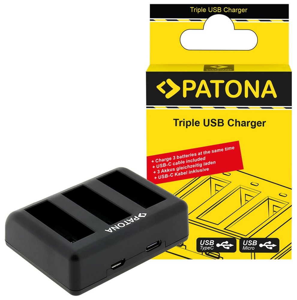 PATONA nabíječka pro digitální kameru Triple DJI Osmo Action 3 / 4 / 5 USB-C