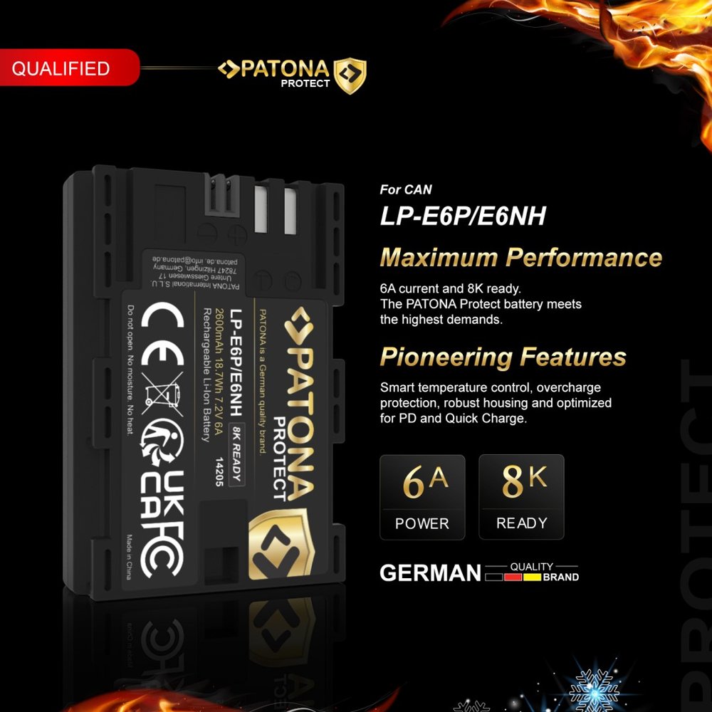 PATONA baterie pro foto Canon LP-E6P/LP-E6NH 2600mAh 6A Li-Ion Protect EOS R5 Mark II 8K