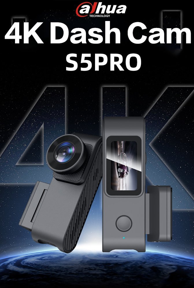 DAHUA kamera do auta S5PRO/ 4K Ultra HD rozlišení/ duální kamera/ USB-C/ Wi-Fi/ microSD slot