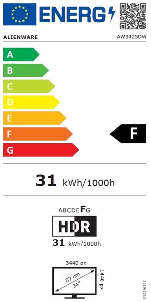 DELL AW3425DW/ Alienware curved / 34" LED/ 21:9/ QD-OLED/ 3440 x 1440/240Hz/ 0.03ms/1x USB/USB-C/1x DP/ 2x HDMI/3Y Bas