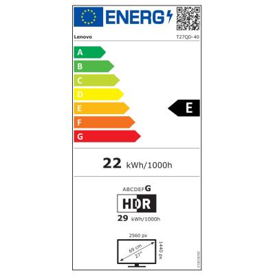 Lenovo T27QD-40/ 27" IPS/ 2560x1440/ 16:9/ 350cd/m2cmd/ 1500:1/ 4ms/ HDMI/ DP/ USB/PIVOT