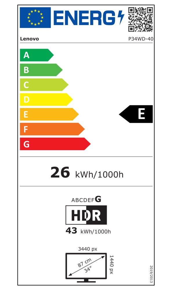 Lenovo P34WD-40/ 34" ECO-IPS/ 3440x1440/ 21:9/ 350cd/m2cmd/ 2000:1/ 4ms/ HDMI/ DP/ USB/ RJ45/ VESA/ černý