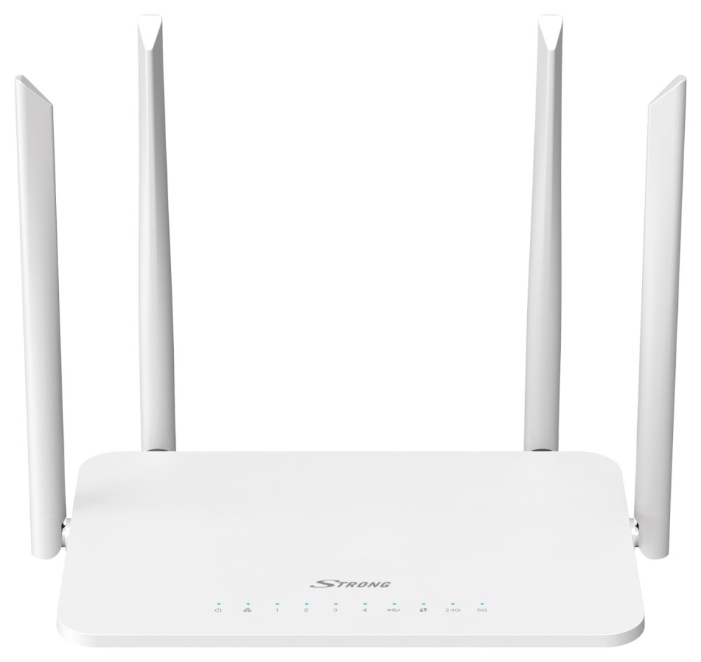 OPRAVENÉ - STRONG dvoupásmový router 1200S/ Wi-Fi stand. 802.11a/b/g/n/ac/ 1200 Mbit/s/ 2,4GHz a 5GHz/ 4x LAN/ 1x WAN/ 1...