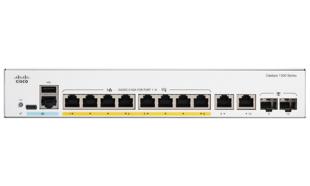 Cisco Catalyst 1300 switch 8-port GE, PoE, Ext PS, 2x1G Combo