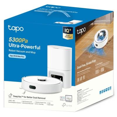TP-LINK Tapo RV30 Max Plus Robotický vysavač a mop + chytrá nabíjecí stanice s automatickým vyprazdňováním, bílá barva