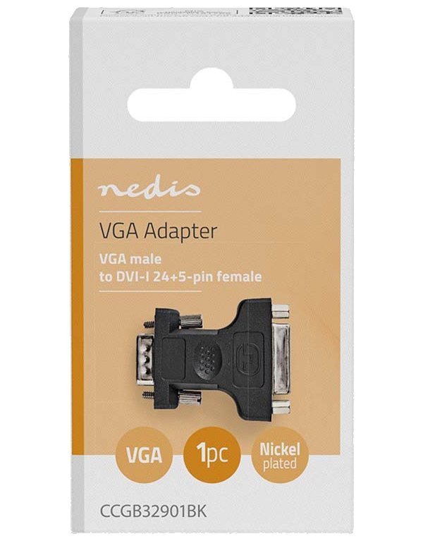 NEDIS adaptér VGA - DVI/ zástrčka VGA - 24+5pinová zásuvka DVI-I/ blistr/ černý