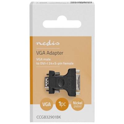 NEDIS adaptér VGA - DVI/ zástrčka VGA - 24+5pinová zásuvka DVI-I/ blistr/ černý