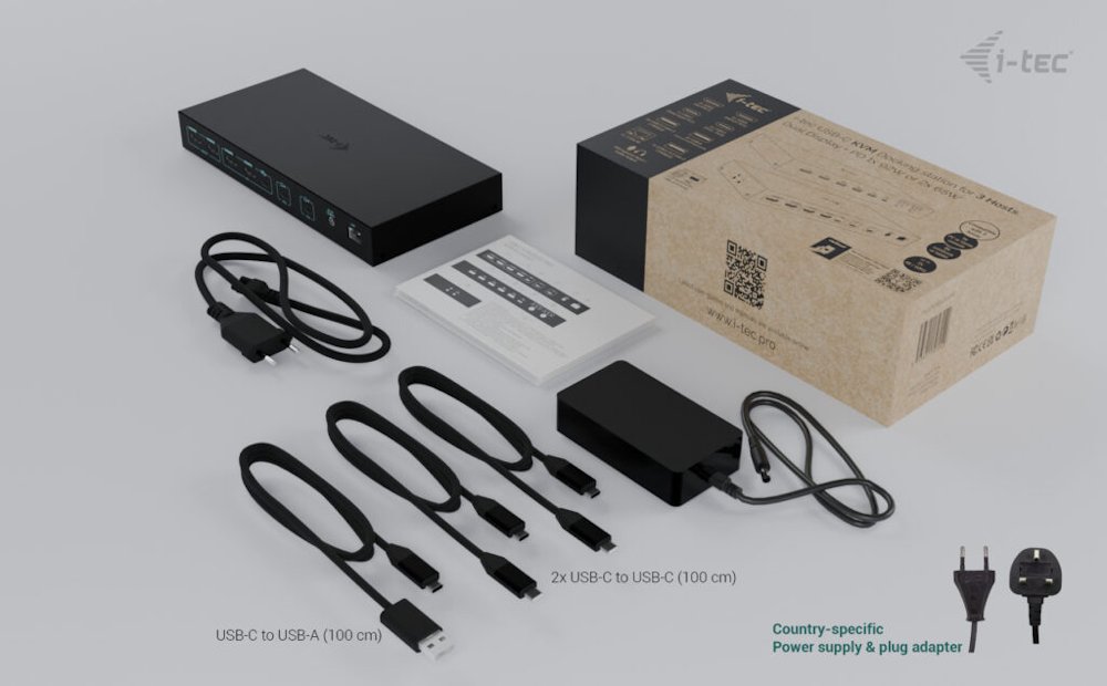 i-tec dokovací stanice USB-C KVM Docking station for 3 Hosts, Dual Display, Power Delivery 1x 92W/2x 65W