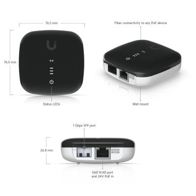 Ubiquiti Media Converter - Konvertor optika na ethernet, 1x SFP, 1x GbE, PoE 802.3af/ pasivní PoE 24V