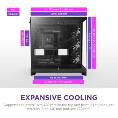NZXT skříň H9 Flow dvoukomorová ATX / 3x140mm fan / 1x120mm / perforovaný top / proskl. bočnice, front / černá