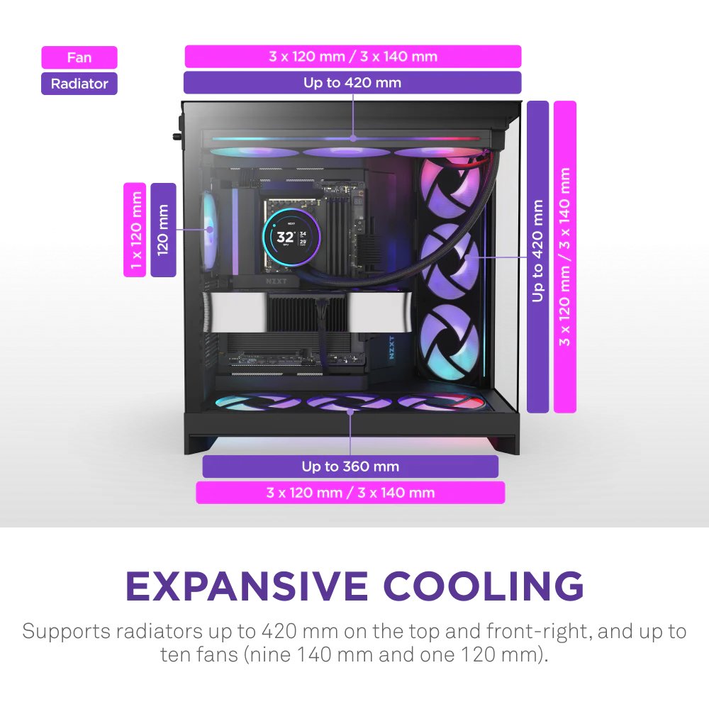 NZXT skříň H9 Flow RGB dvoukomorová ATX / 1x140 RGB mm / 1x 120mm RGB fan / prosklená / černá