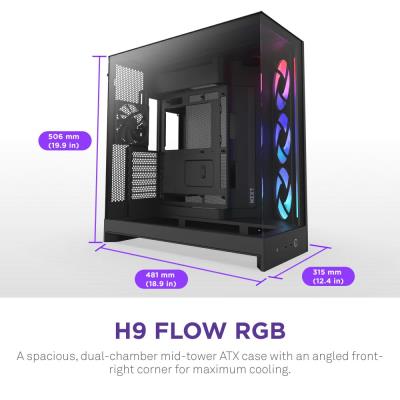 NZXT skříň H9 Flow RGB dvoukomorová ATX / 1x140 RGB mm / 1x 120mm RGB fan / prosklená / černá