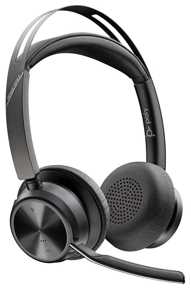 Poly by HP Voyager Focus 2 MS Teams bezdrátová náhlavní souprava, nabíjecí stojánek
