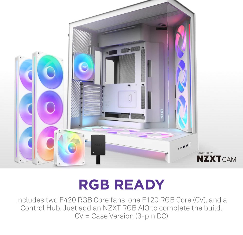 NZXT skříň H9 Flow RGB+ dvoukomorová ATX / 2x140 mm RGB fan / 1x120 RGB fan / prosklená / controller / bílá