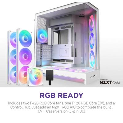 NZXT skříň H9 Flow RGB+ dvoukomorová ATX / 2x140 mm RGB fan / 1x120 RGB fan / prosklená / controller / bílá