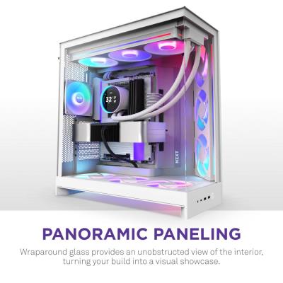NZXT skříň H9 Flow RGB+ dvoukomorová ATX / 2x140 mm RGB fan / 1x120 RGB fan / prosklená / controller / bílá