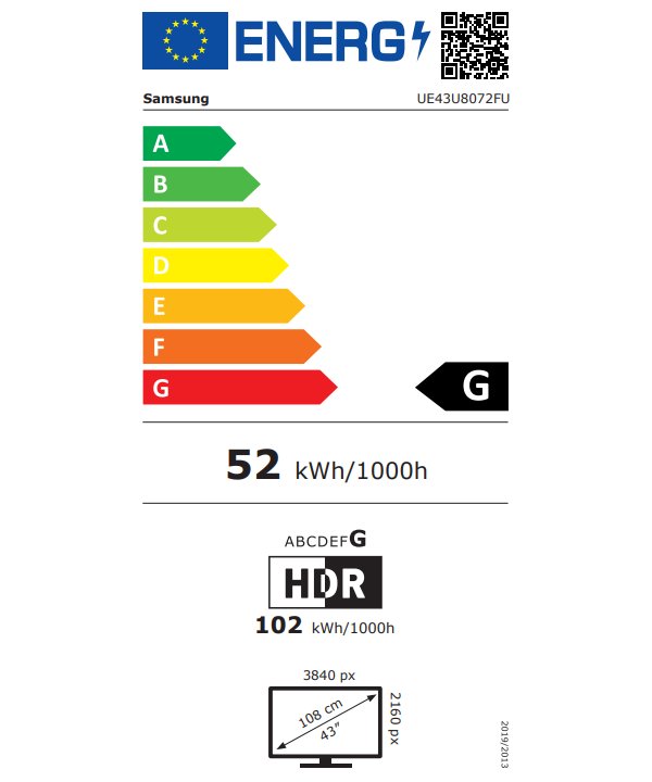 SAMSUNG SMART LED TV 43"/ UE43U8072/ 4K Ultra HD 3840x2160/ DVB-T2/S2/C/ H.265/HEVC/ 3xHDMI/ 1xUSB/ Wi-Fi/ LAN/ G