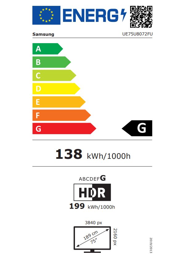 SAMSUNG SMART LED TV 75"/ UE75U8072/ 4K Ultra HD 3840x2160/ DVB-T2/S2/C/ H.265/HEVC/ 3xHDMI/ 1xUSB/ Wi-Fi/ LAN/ G
