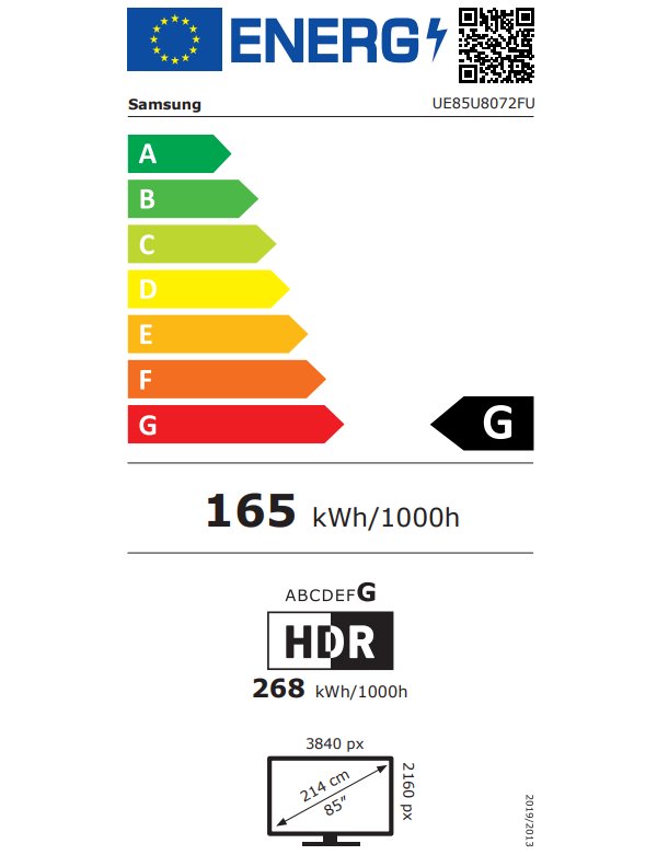 SAMSUNG SMART LED TV 85"/ UE85U8072/ 4K Ultra HD 3840x2160/ DVB-T2/S2/C/ H.265/HEVC/ 3xHDMI/ 1xUSB/ Wi-Fi/ LAN/ G