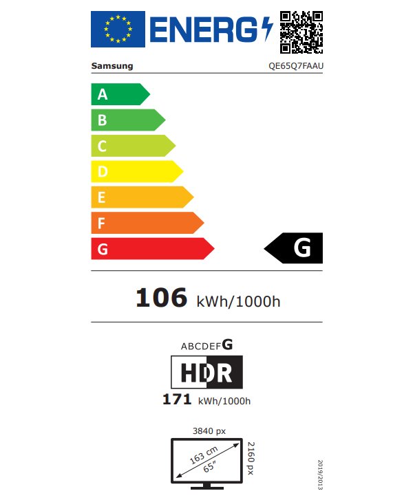 SAMSUNG SMART QLED TV 65"/ QE65Q7F/ 4K Ultra HD 3840x2160/ DVB-T2/S2/C/ H.265/HEVC/ 3xHDMI/ 1xUSB/ Wi-Fi/ LAN/ G