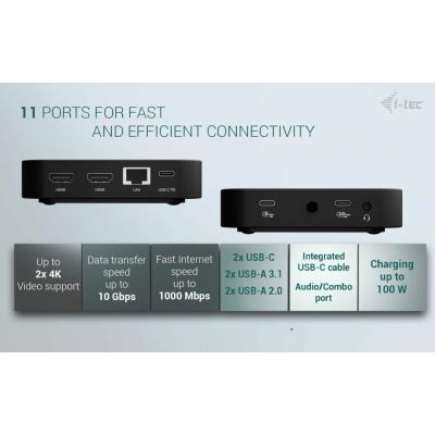 i-tec dokovací stanice USB-C Dual HDMI Docking Station with Power Delivery 100W + univerzální nabíječka 100W