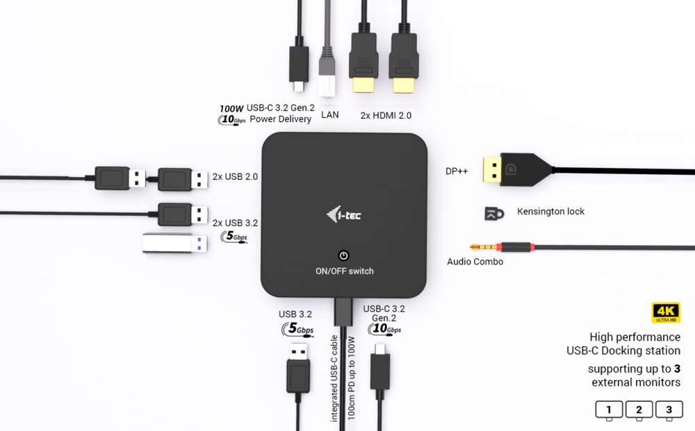 i-tec dokovací stanice USB-C DP Dual HDMI Docking Station, Power Delivery 100W