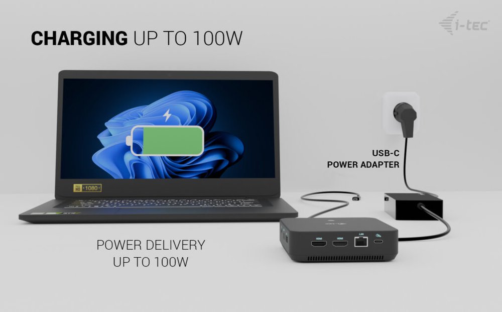 i-tec dokovací stanice USB-C DP Dual HDMI Docking Station, Power Delivery 100W + univerzální nabíječka 100W