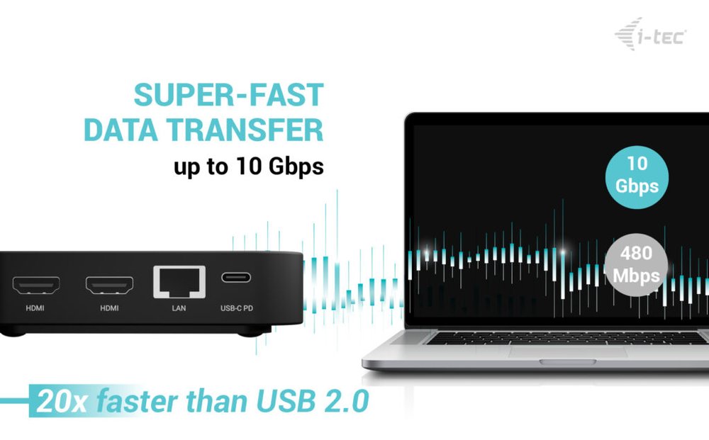 i-tec dokovací stanice USB-C DP Dual HDMI Docking Station, Power Delivery 100W + univerzální nabíječka 100W