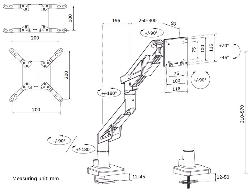 Neomounts DS70-256BL1 ACE Gaming Desk Mount, single display up to 57"  (Topfix clamp/grommet)