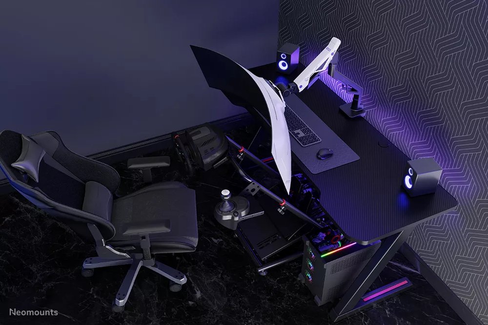 Neomounts DS70-256BL1 ACE Gaming Desk Mount, single display up to 57"  (Topfix clamp/grommet)