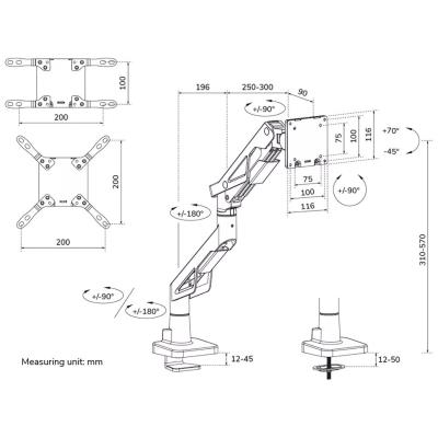 Neomounts DS70-256BL1 ACE Gaming Desk Mount, single display up to 57"  (Topfix clamp/grommet)