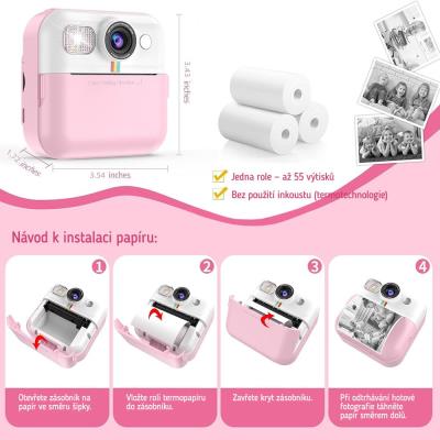 COLORWAY dětský fotoaparát a kamera s tiskárnou CW-PHP01P/ 2,4" IPS/ 1500mAh/ USB-C/ Android/ iOS/ růžová