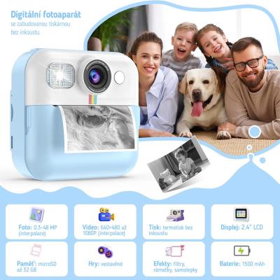 COLORWAY dětský fotoaparát a kamera s tiskárnou CW-PHP01B/ 2,4" IPS/ 1500mAh/ USB-C/ Android/ iOS/ modrá