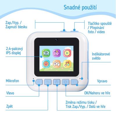 COLORWAY dětský fotoaparát a kamera s tiskárnou CW-PHP01B/ 2,4" IPS/ 1500mAh/ USB-C/ Android/ iOS/ modrá