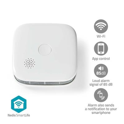 NEDIS Wi-Fi chytrý detektor kouře/ napájení z baterie/ hlasitost 85 dB/ výdrž snímače 10 let/ Android & iOS/ bílý