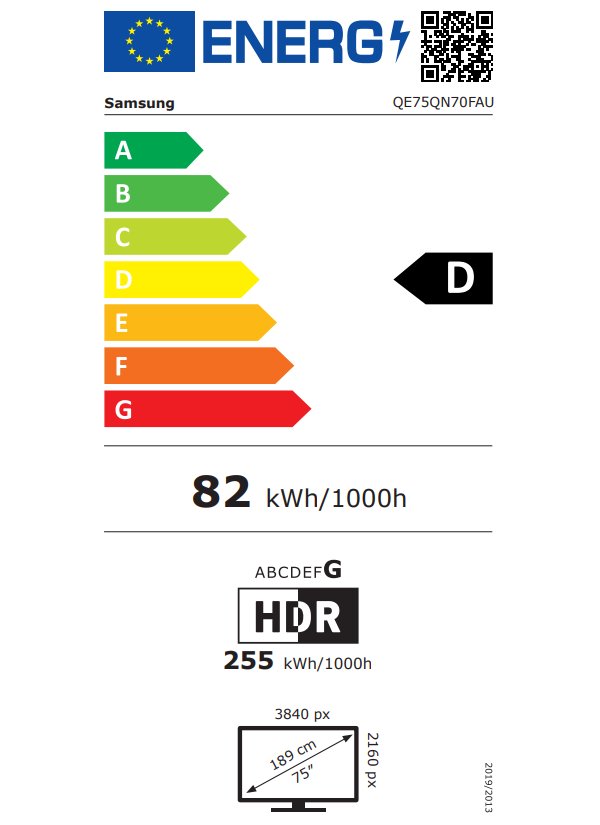 SAMSUNG SMART NEO QLED TV 75"/ QE75QN70F/ 4K Ultra HD 3840x2160/ DVB-T2/S2/C/ H.265/HEVC/ 4xHDMI/ 2xUSB/ Wi-Fi/ LAN/ D