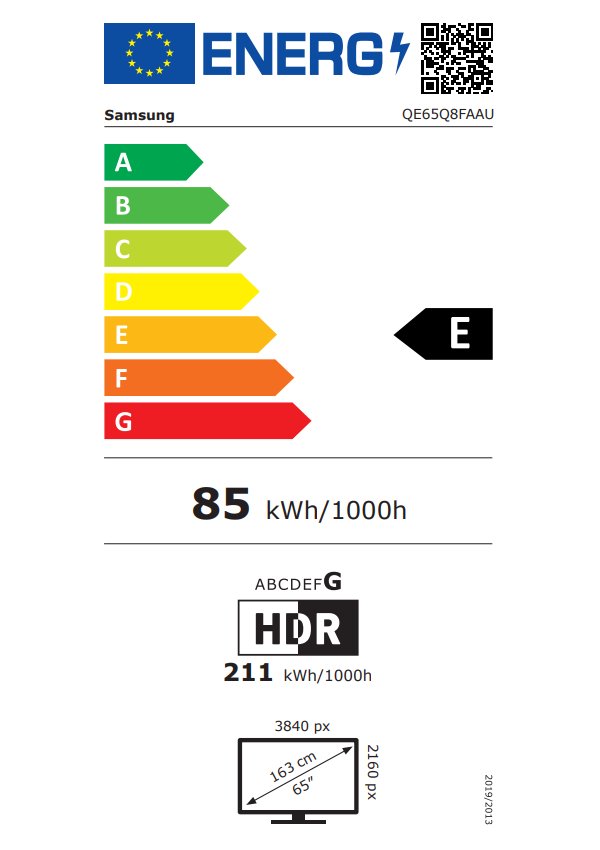 SAMSUNG SMART QLED TV 65"/ QE65Q8F/ 4K Ultra HD 3840x2160/ DVB-T2/S2/C/ H.265/HEVC/ 3xHDMI/ 2xUSB/ Wi-Fi/ LAN/ E