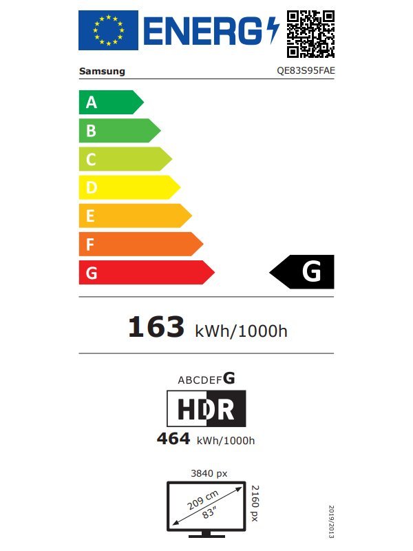 SAMSUNG SMART OLED TV 83"/ QE83S95F/ 4K Ultra HD 3840x2160/ DVB-T2/S2/C/ H.265/HEVC/ 4xHDMI/ 3xUSB/ Wi-Fi/ LAN/ G