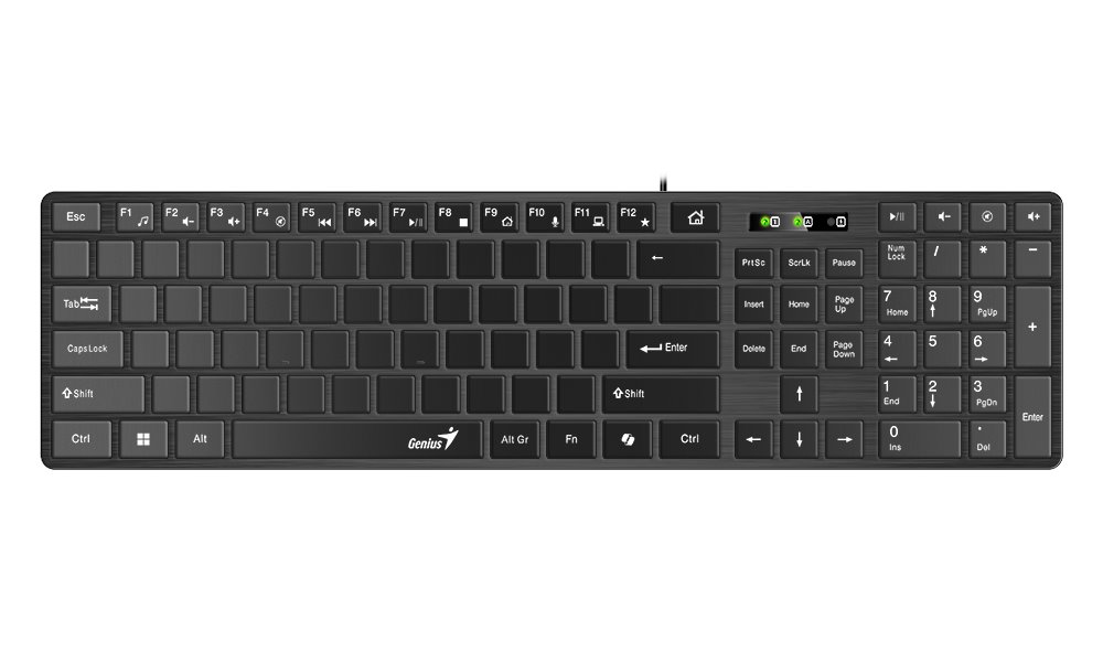 GENIUS Slimstar K500 Education/ pro výuku psaní na stroji/ Drátová/ Copilot/ USB/ černá/ layout bez písmen