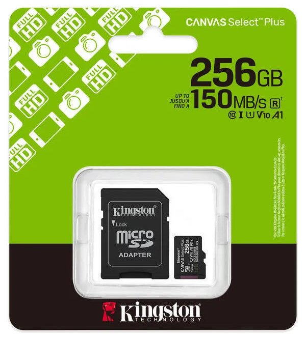 KINGSTON Canvas Select Plus Gen3 256GB microSDXC / A1 / up to  150MB/s  / vč. adaptéru