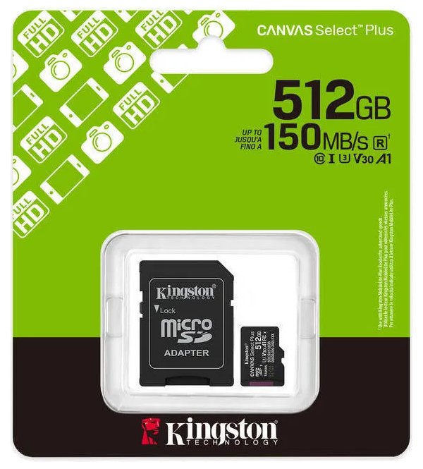 KINGSTON Canvas Select Plus Gen3 512GB microSDXC / A1 / up to  150MB/s  / vč. adaptéru