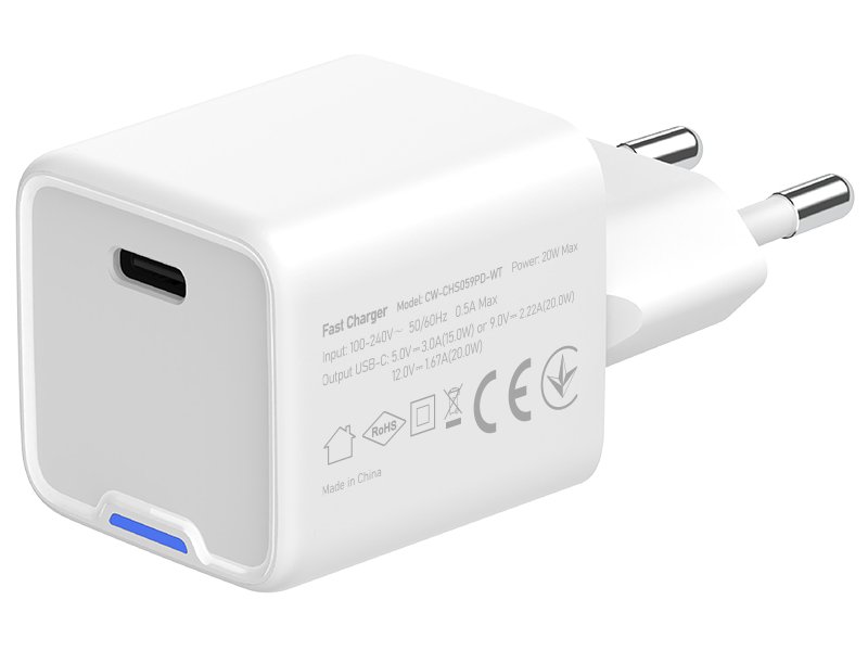 COLORWAY 1x USB-C/ síťová nabíječka/ GaN/ PD/ PPS/ 20W/ Bílá