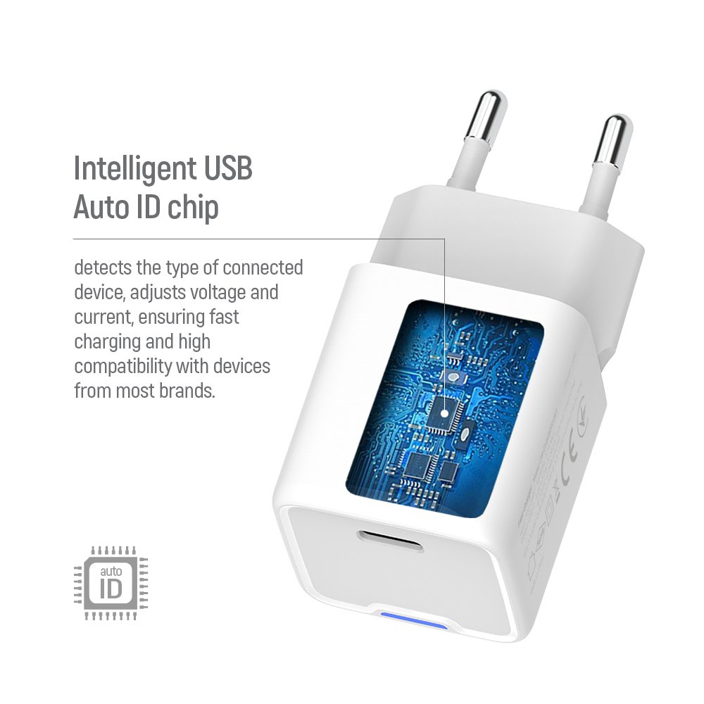 COLORWAY 1x USB-C/ síťová nabíječka/ GaN/ PD/ PPS/ 20W/ Bílá