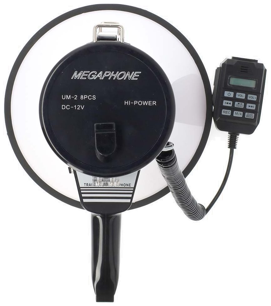 POŠKOZENÝ OBAL - NEDIS megafon/ BT/ rozsah 1500m/ hlasitost 120dB/ odnímatelný mikrofon/ vestavěná siréna/ ramenní popruh/ čer...