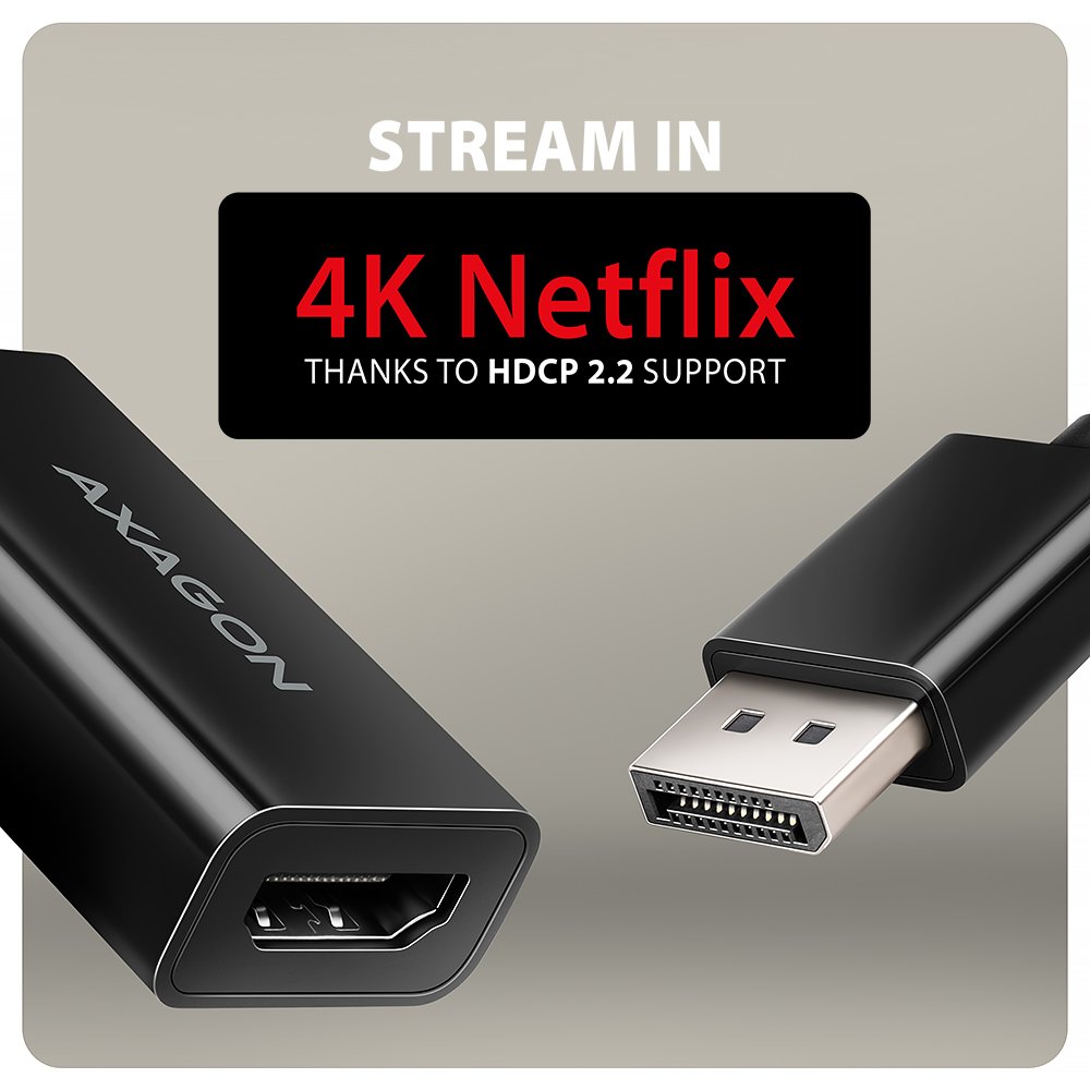 AXAGON adaptér DP na HDMI / RVD-HI20N / 4K/60Hz / HDCP 2.2 / 0,15m / černý