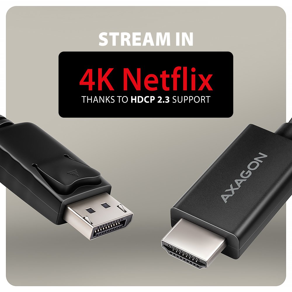 AXAGON adaptér DP na HDMI / RVD-HI20C2 / 4K/60Hz / HDCP 2.3 / 1,8m / černý