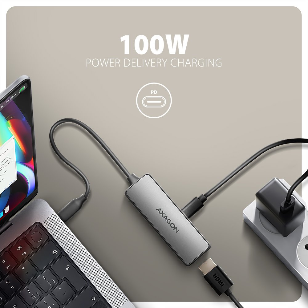 AXAGON adaptér USB-C na HDMI / RVC-HI8KPD / 8K/60Hz, 4K/144Hz / HDCP 2.3 / PD 100W / 0,16m / černý