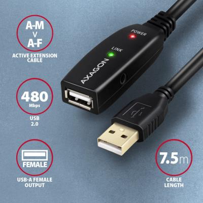 AXAGON aktivní prodlužka/repeater USB2.0 / ADR-207 / 7,5m