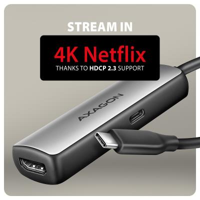 AXAGON adaptér USB-C na HDMI / RVC-HI8KPD / 8K/60Hz, 4K/144Hz / HDCP 2.3 / PD 100W / 0,16m / černý